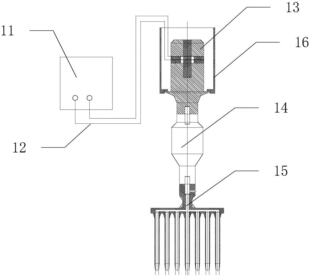 High-frequency vibration device for forming holes on sponge by gang drill