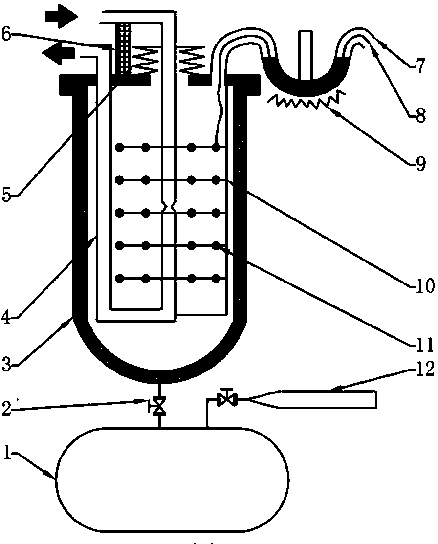 Temperature field measurement experimenting device and method for break accident of liquid metal reactor heat exchanger