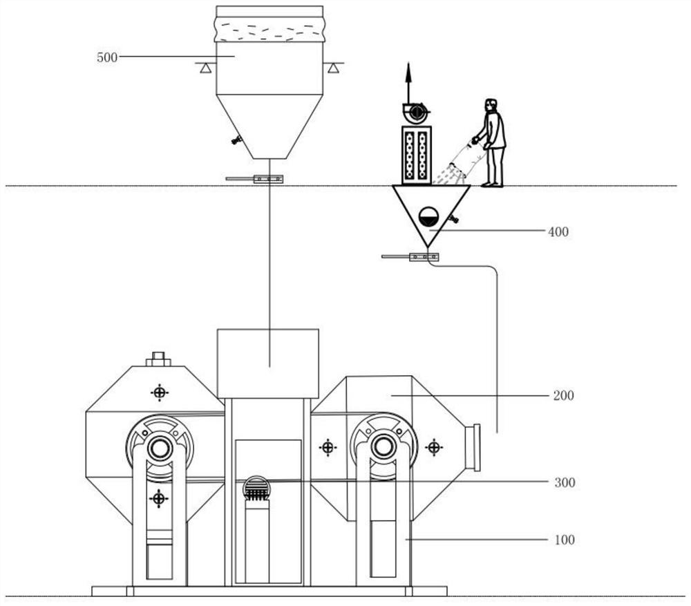 Double-cylinder linkage type material mixing system for experimental animal feed production