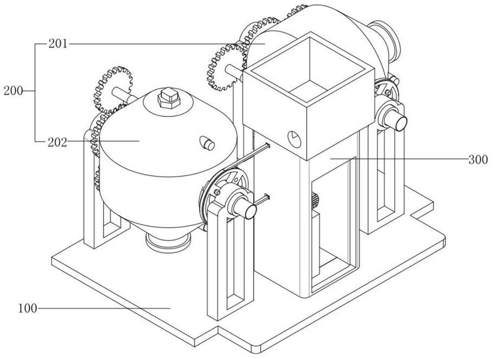 Double-cylinder linkage type material mixing system for experimental animal feed production