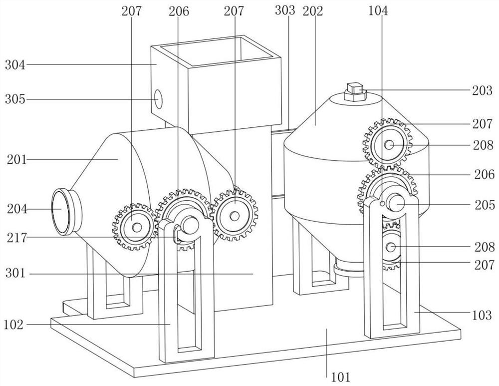 Double-cylinder linkage type material mixing system for experimental animal feed production