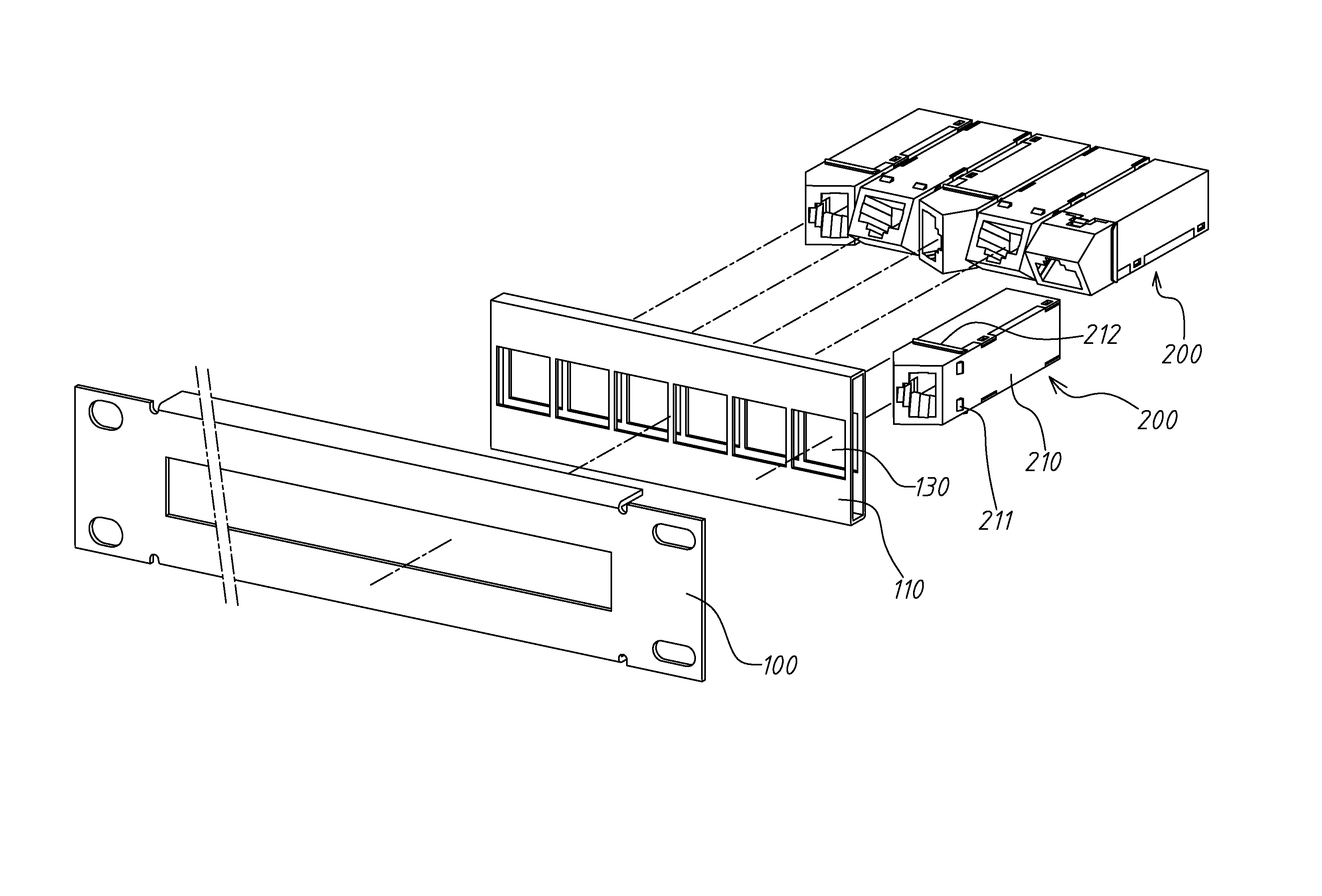 Multidirectional modular jack and face panel mounting structure