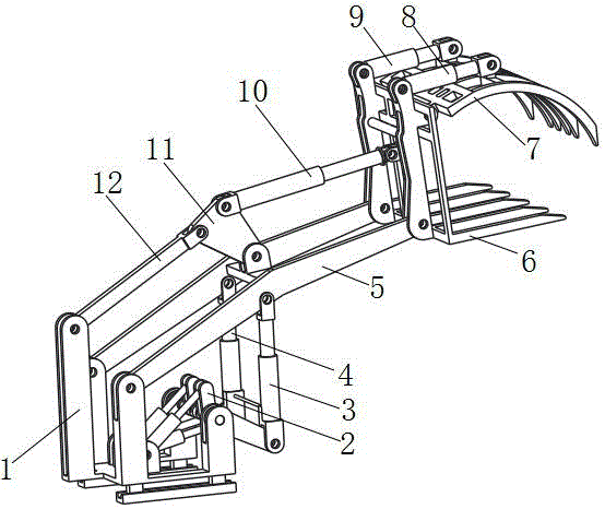 Four-range-of-motion electrical-hydraulic mechanism type wood forklift with multi-unit linear driving function