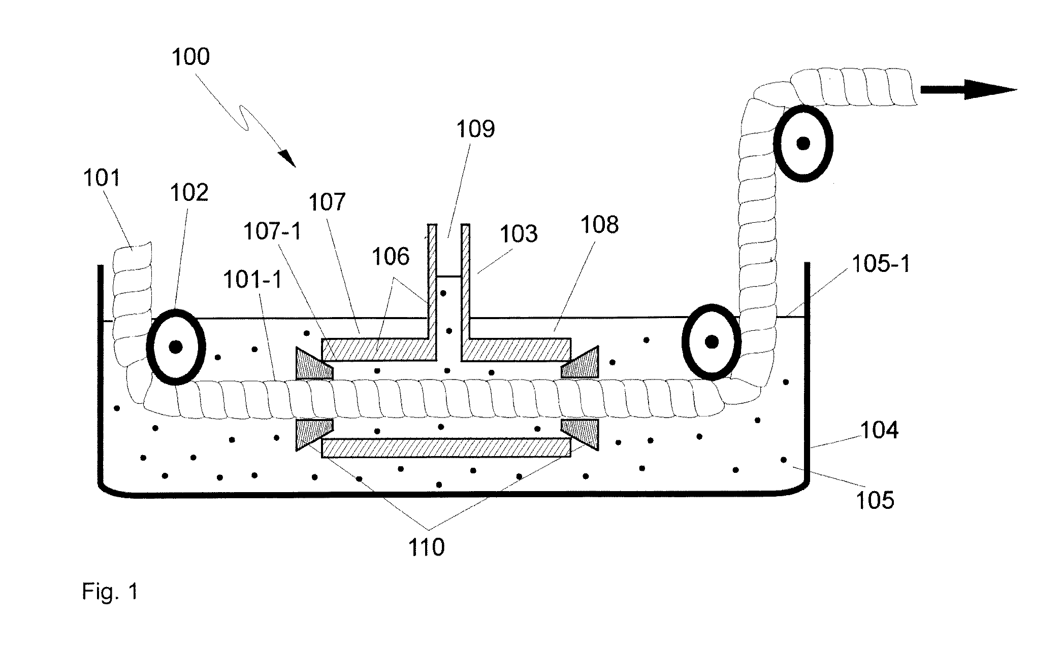Method and device for impregnating a rope with a liquid material