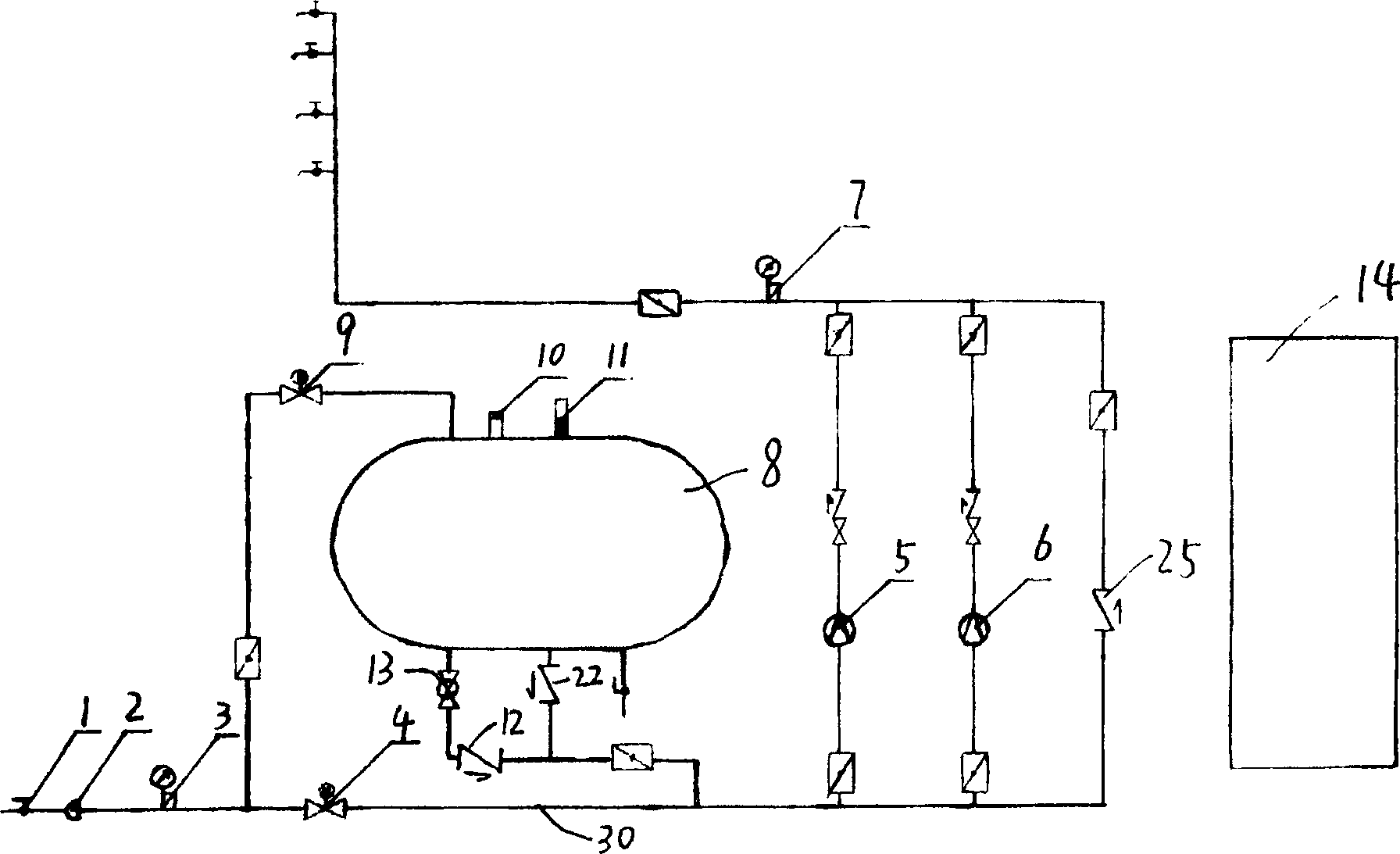 Device for tapwater pipe line directly pressurizating