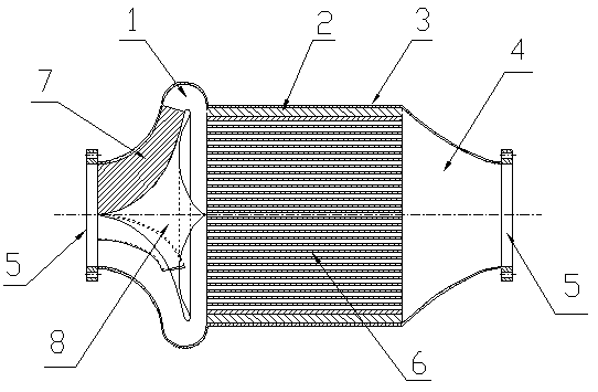 A Catalytic Converter for Engines with a Novel Expansion Tube Flow Guide and Sepiolite Support