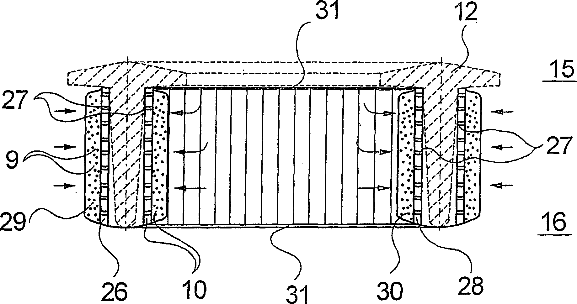 Spinning head and filter device for said type of spinning head