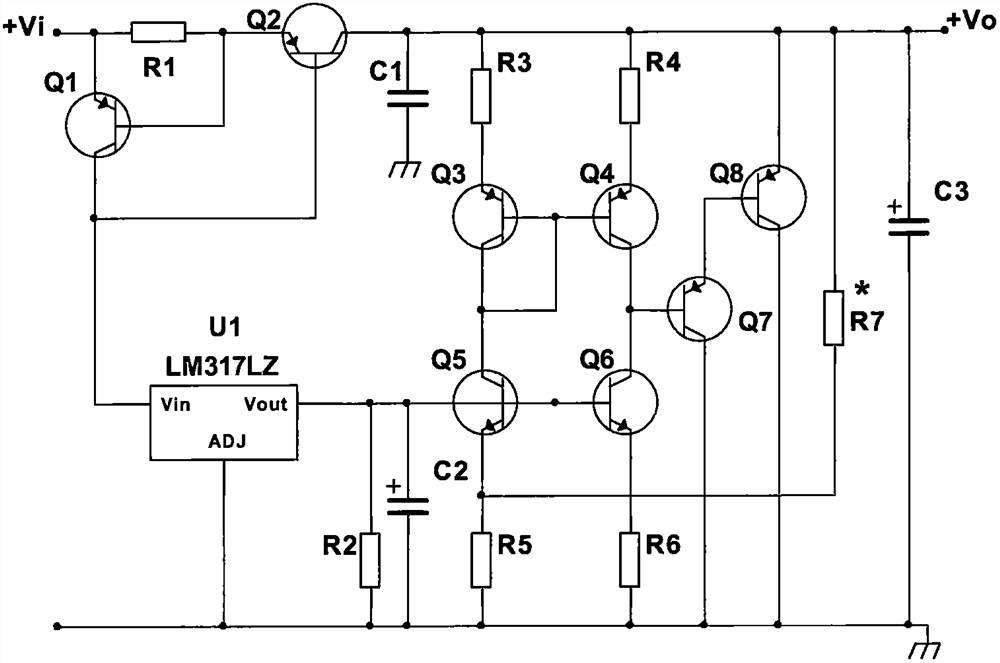 Power supply circuit with emitter current negative feedback