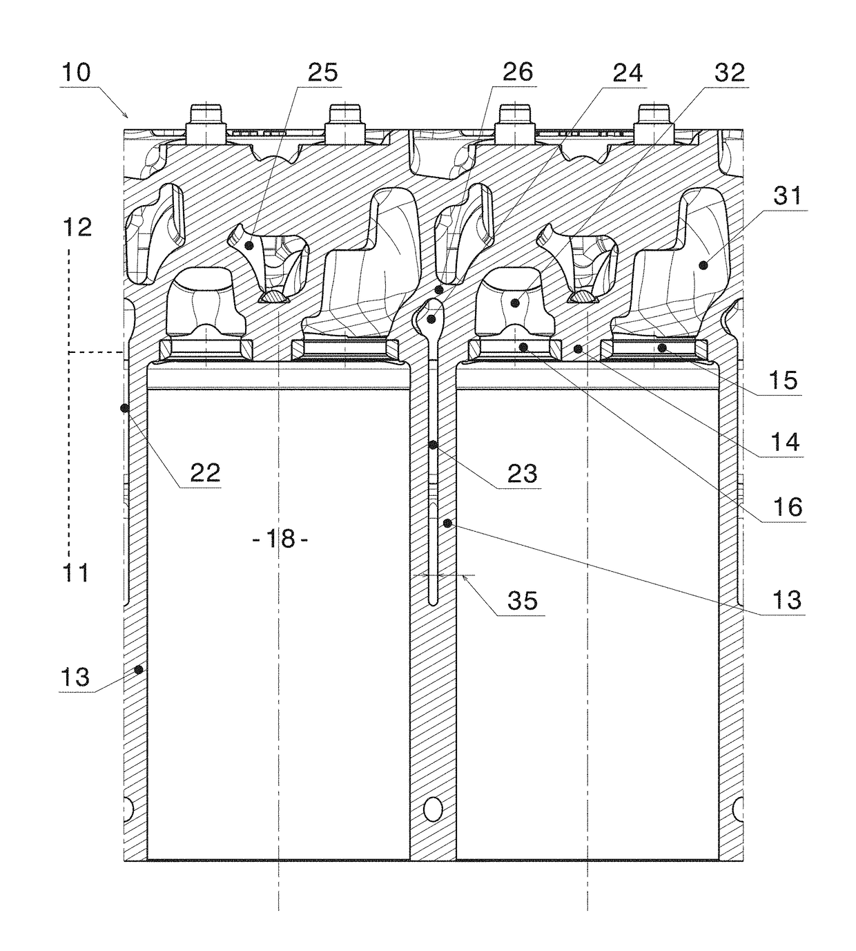 Engine block of a diesel engine with integrated cylinder head, and casting method