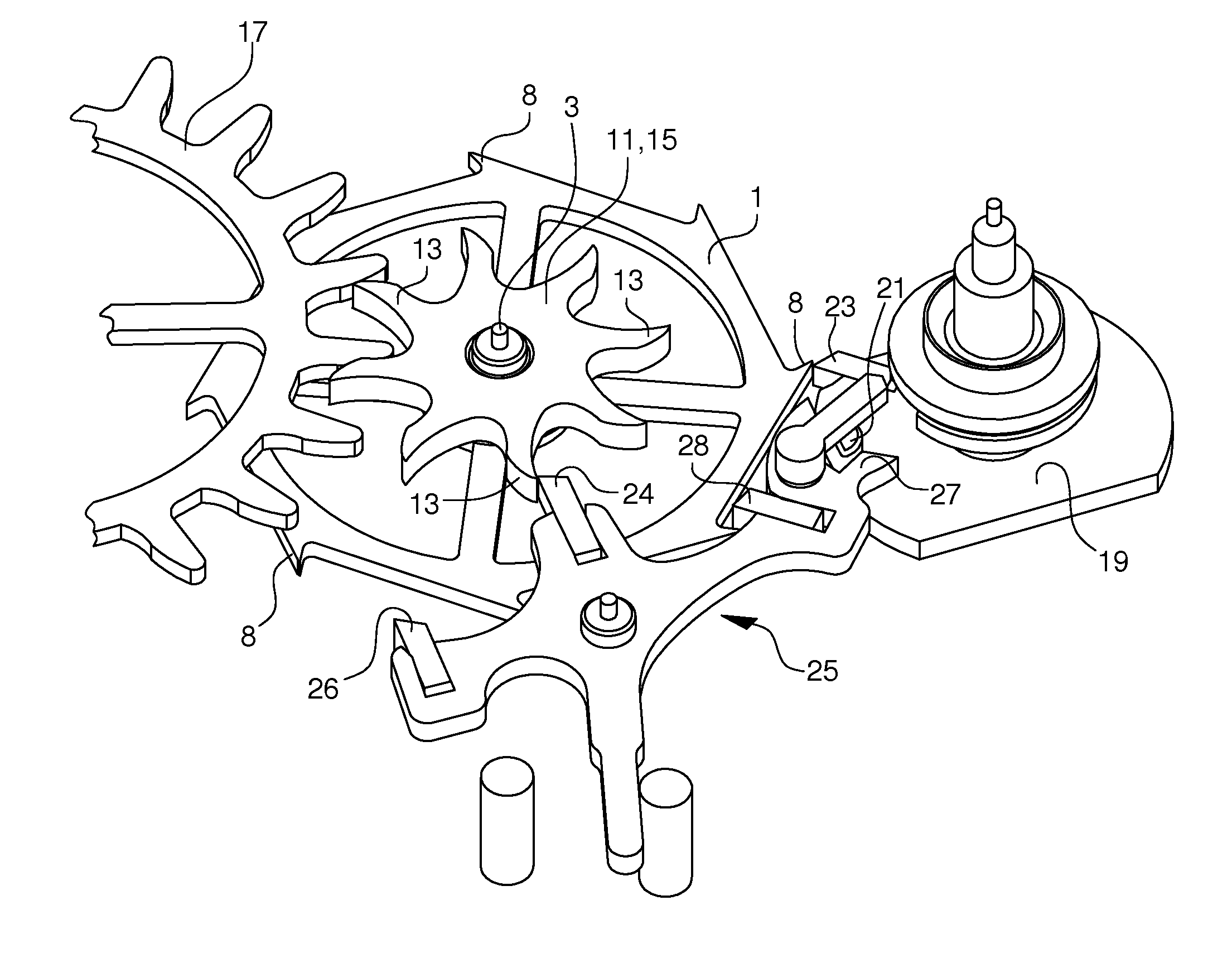 Single piece wheel set for a timepiece