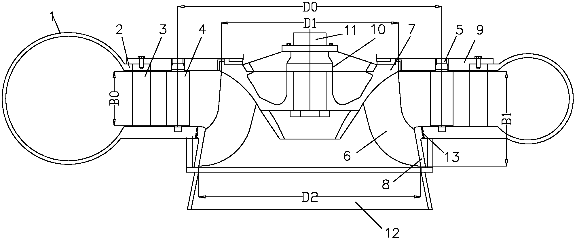 Mixed-flow type water turbine for increasing survival rate of fishes