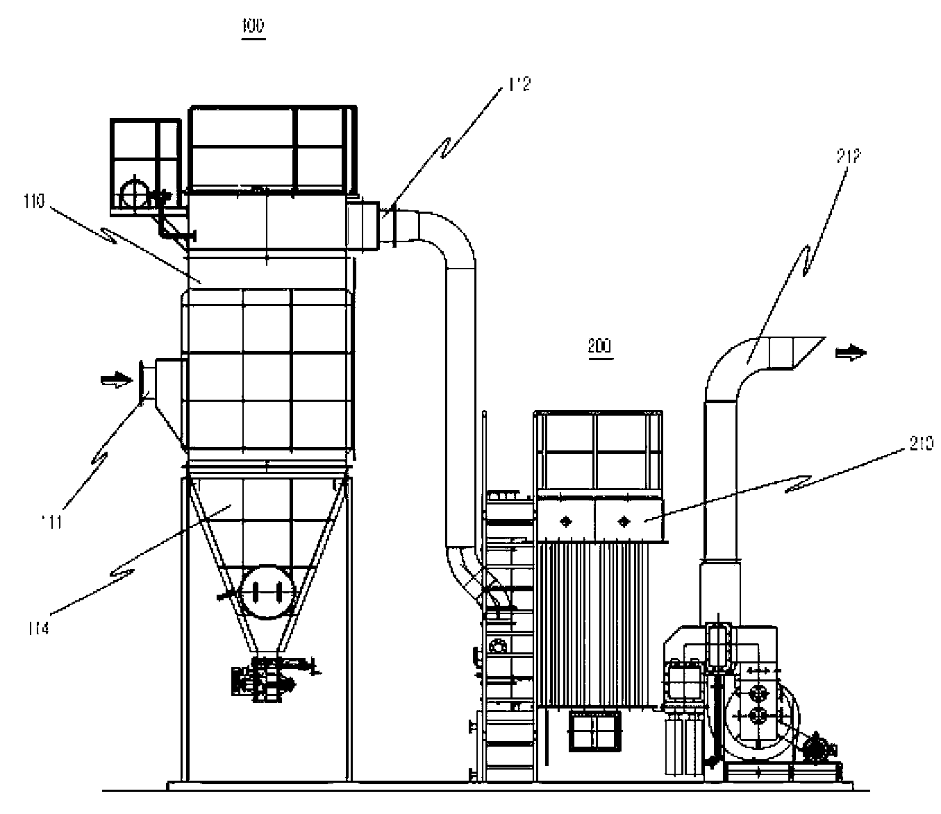 Simultaneous complex treatment apparatus for advanced treatment of mixed exhaust gas