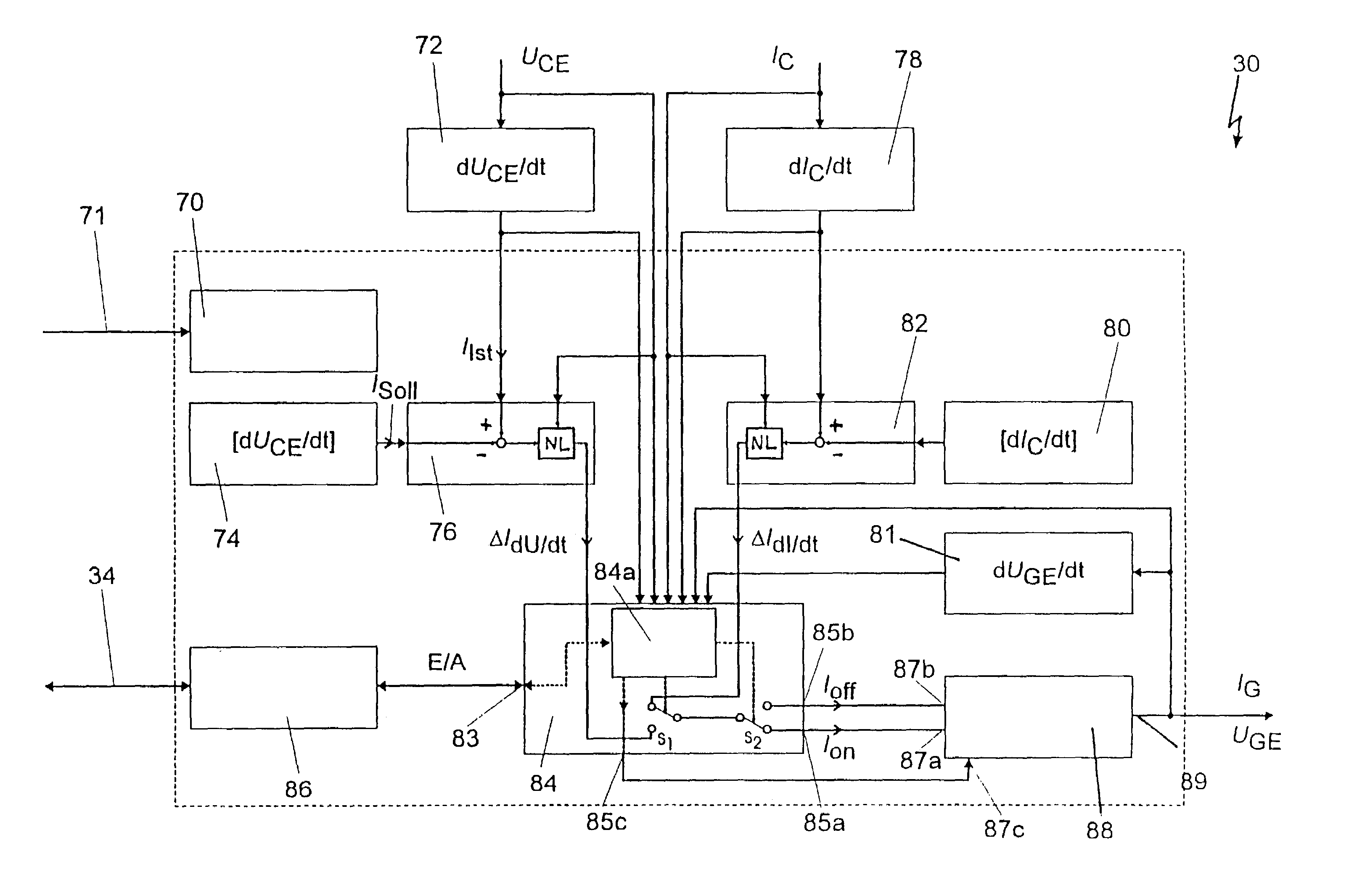 Method and device for switching on and off power semiconductors, especially for the torque-variable operation of an asynchronous machine, for operating an ignition system for spark ignition engines, and switched-mode power supply