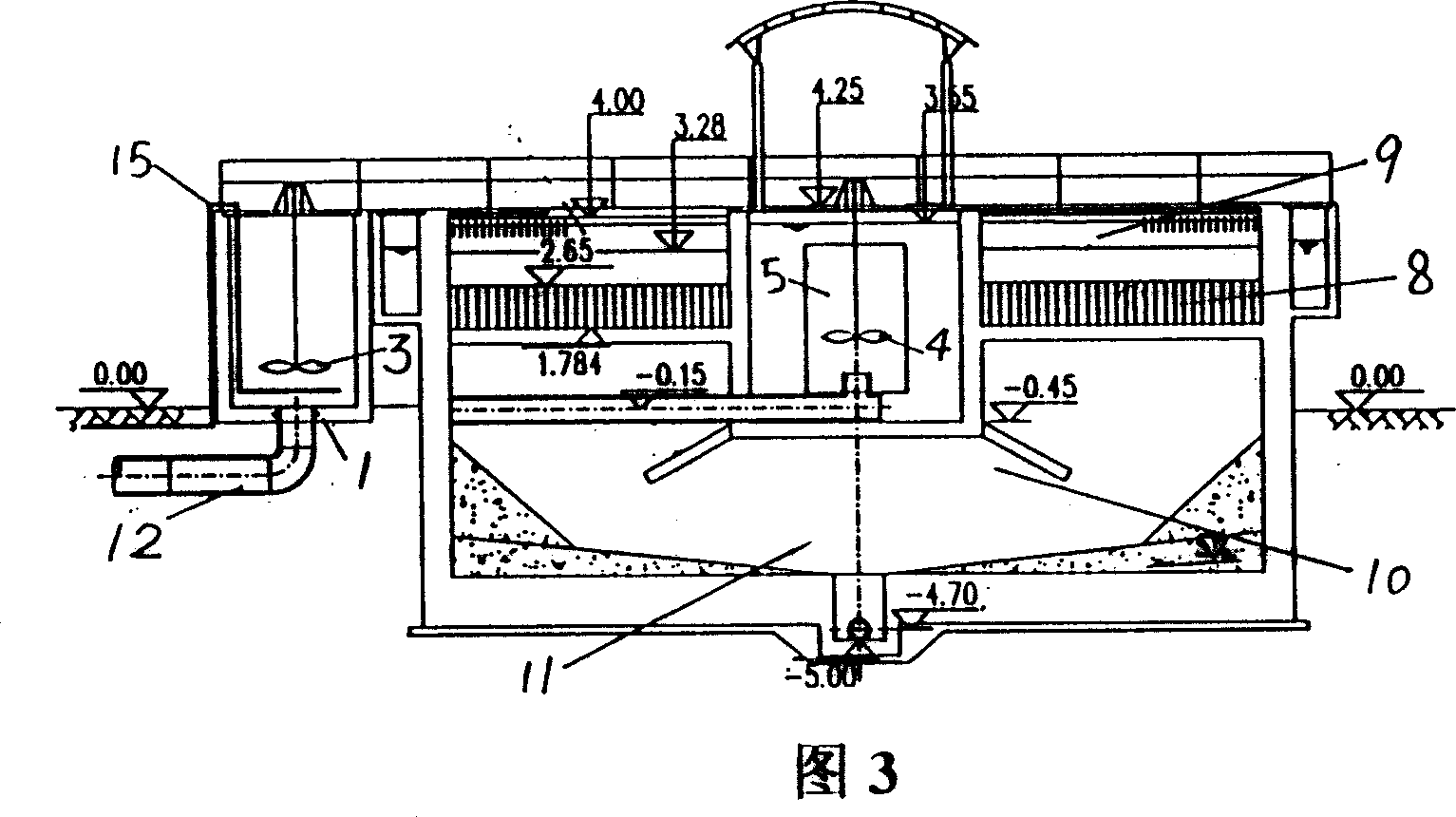 Middle arranged sedimentation tank