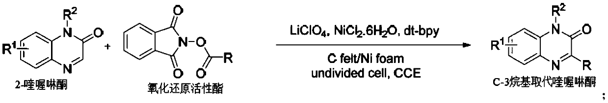 Method for synthesizing C-3 alkyl substituted quinoxalinone by nickel catalysis under an electrochemical condition