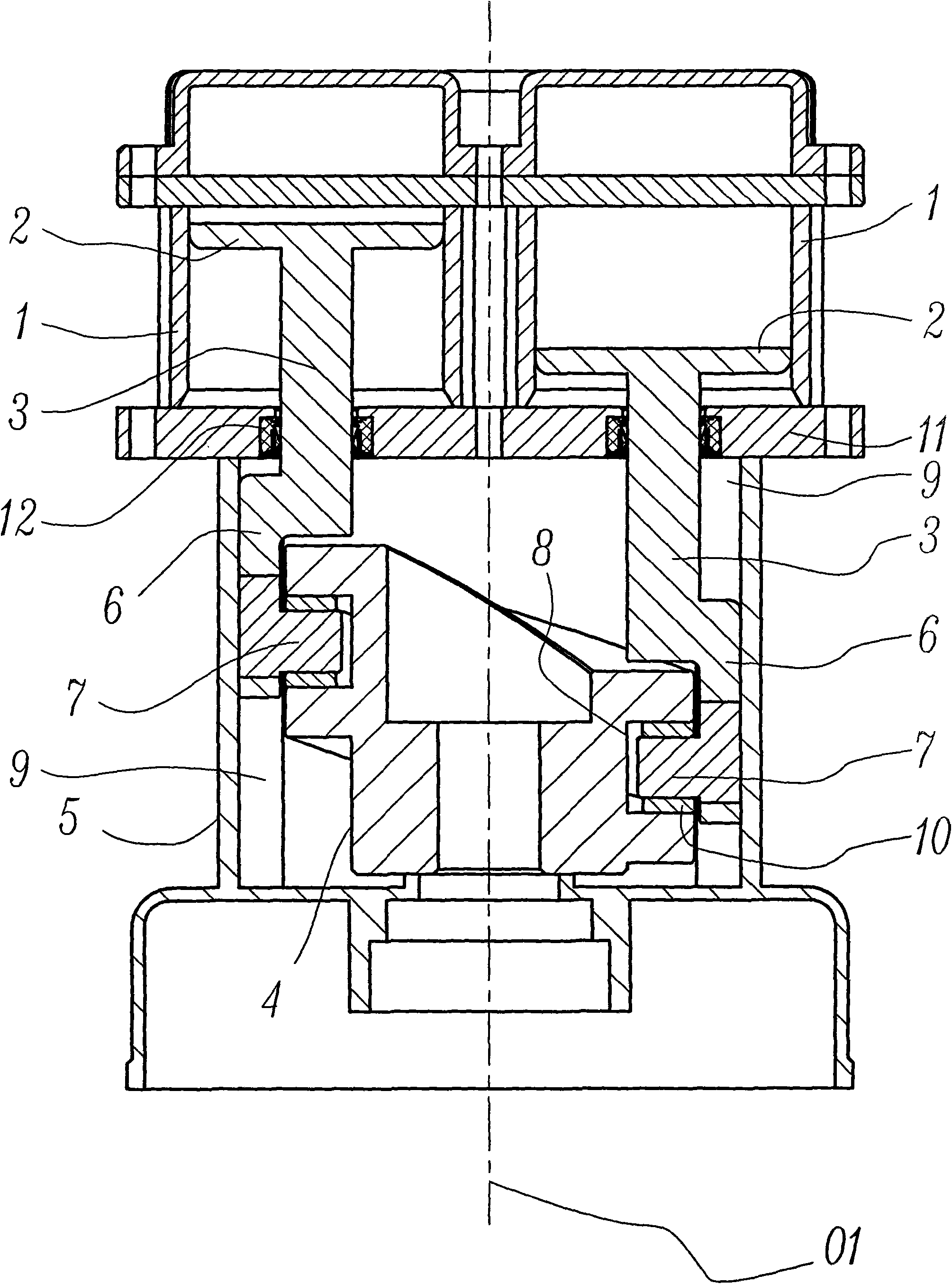 Spin-orbit-type reciprocating piston compressor