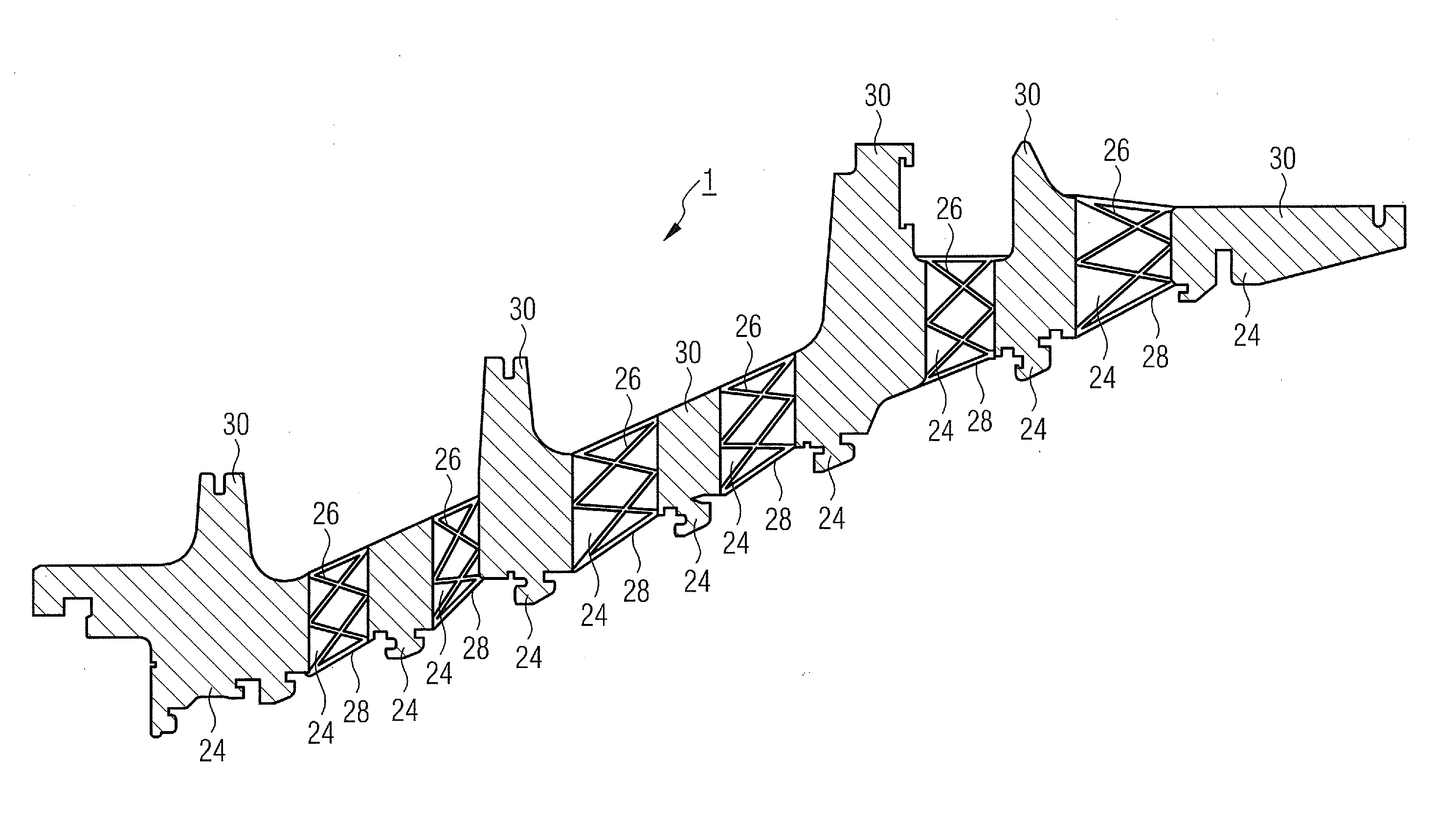 Axially segmented guide vane mount for a gas turbine