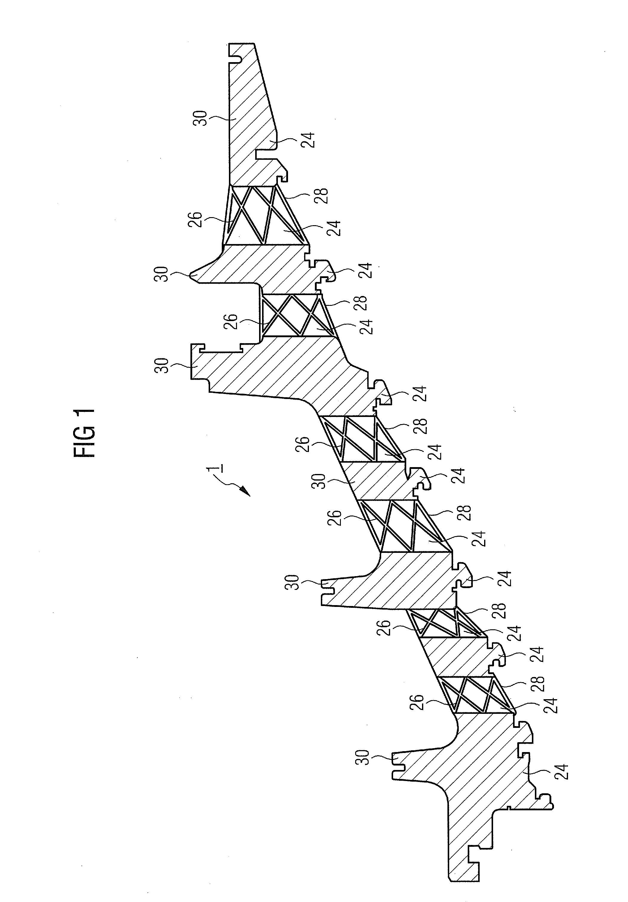 Axially segmented guide vane mount for a gas turbine