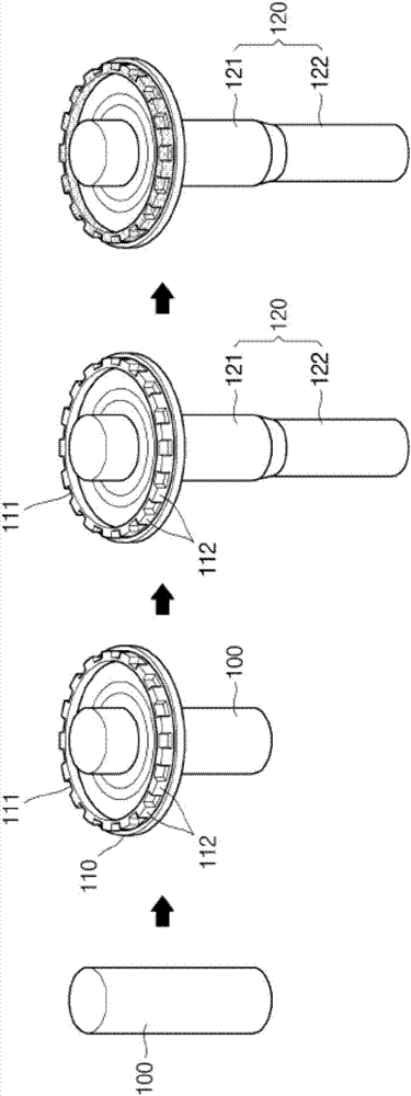 Manufacturing method of long shaft type wheel shaft having side tooth profile