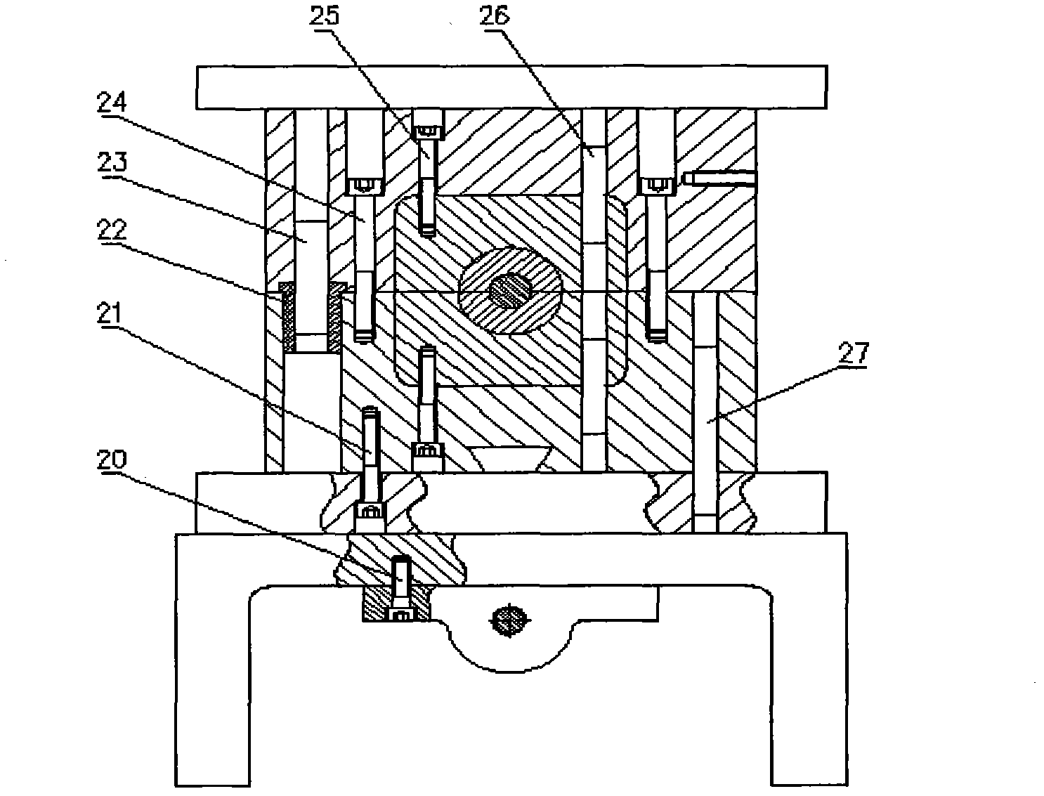 Shaping device for preparing bent tube by virtue of differential-velocity extrusion of dual male dies