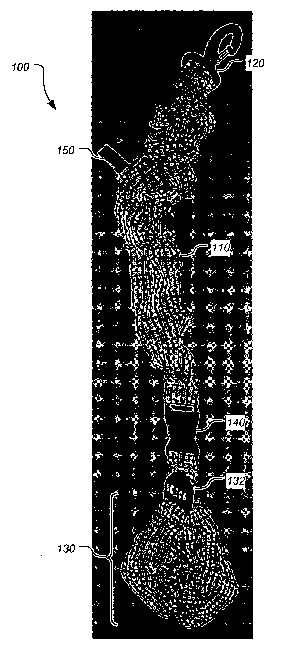 Multi-functional fabric covered elastic tether and associated method