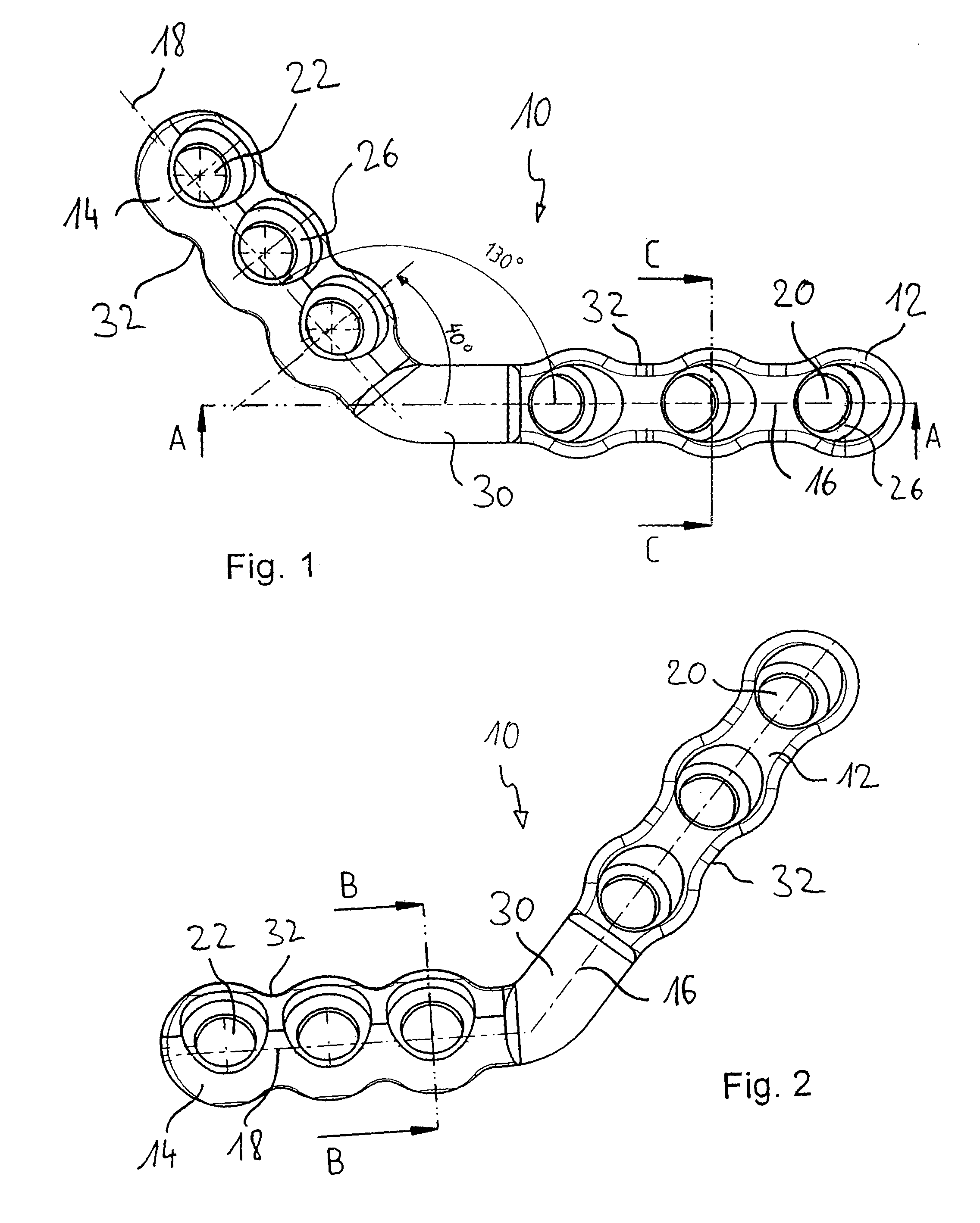 Osteosynthesis plate comprising through-openings which are inclined in relation to the plane of the plate