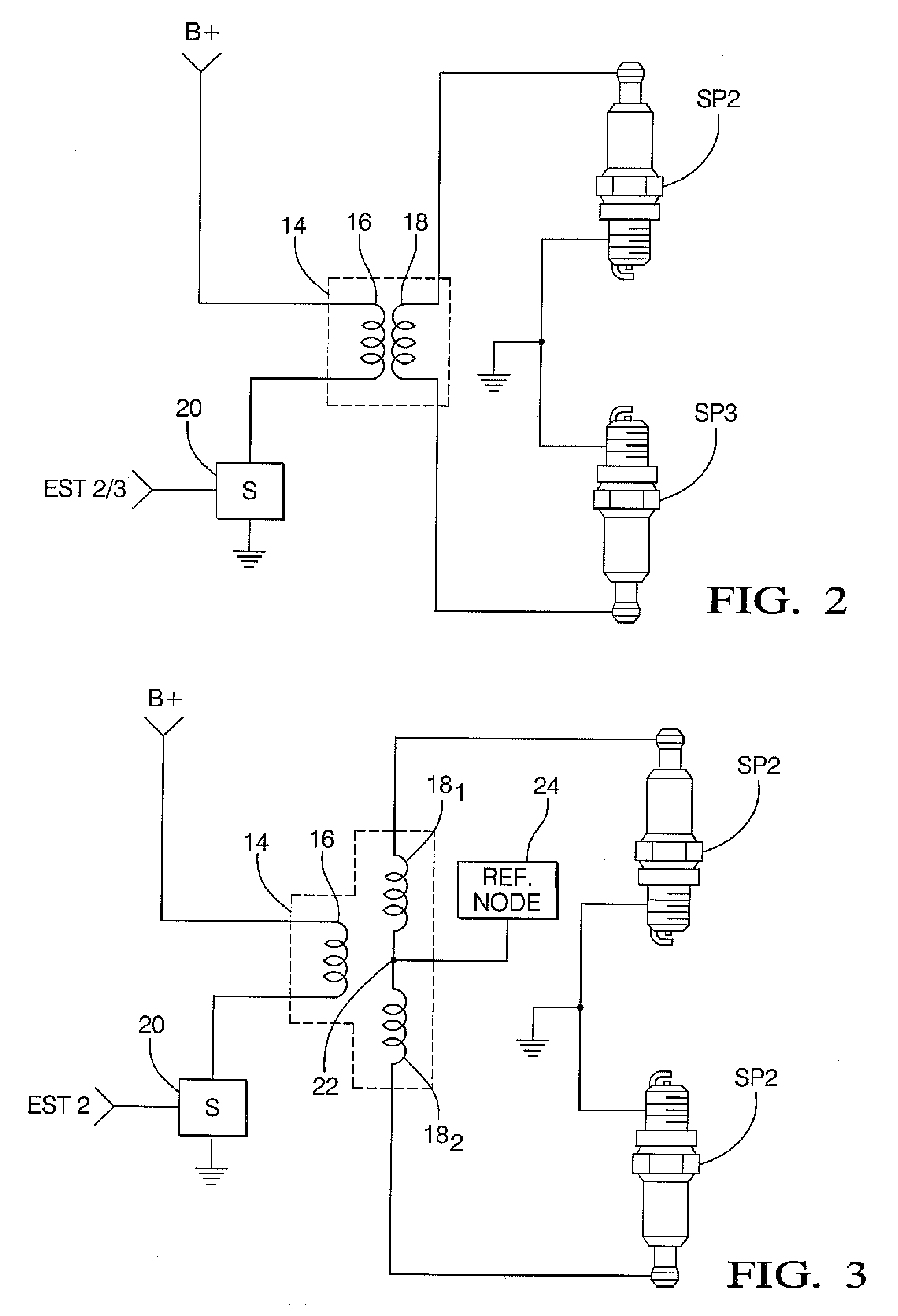 Twin spark ignition coil with provisions to balance load capacitance