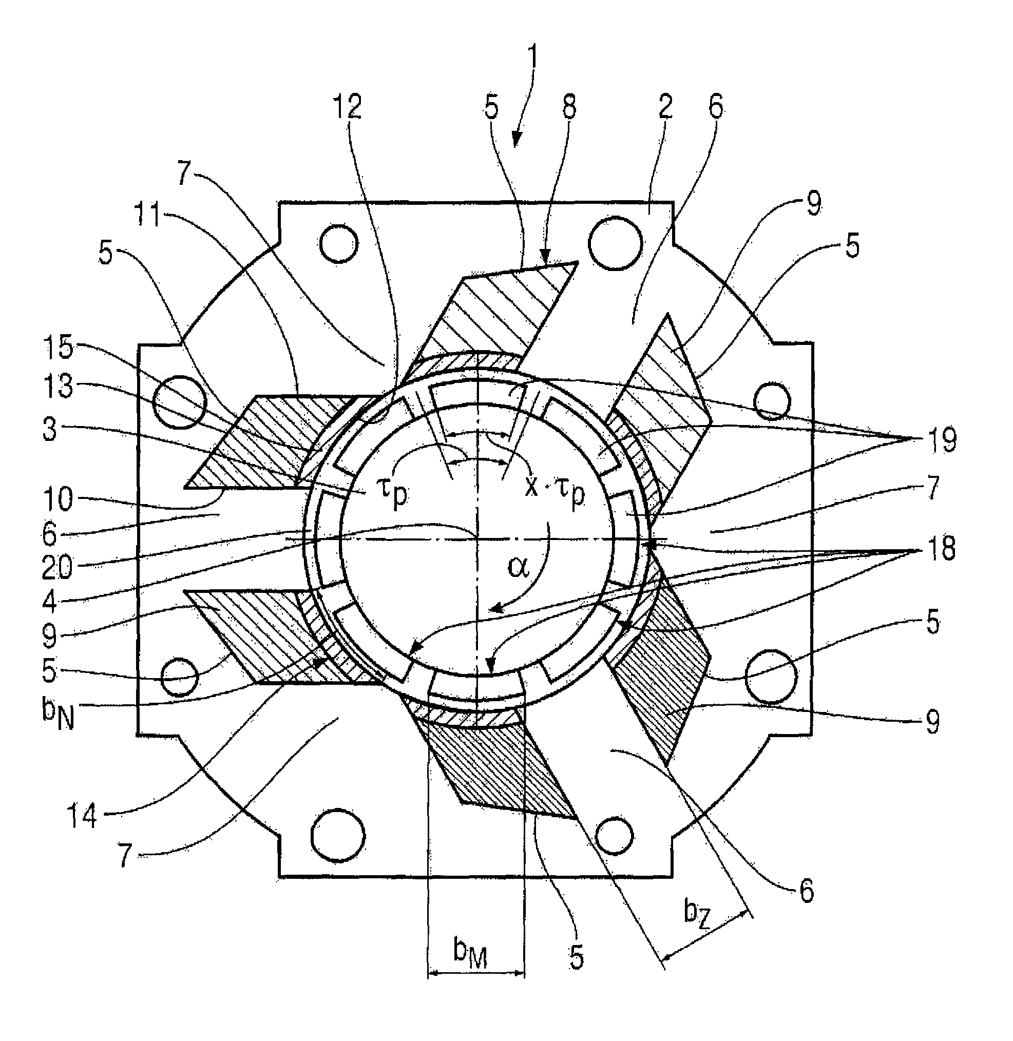 Multipole permanent-magnet synchronous machine having tooth-wound coils