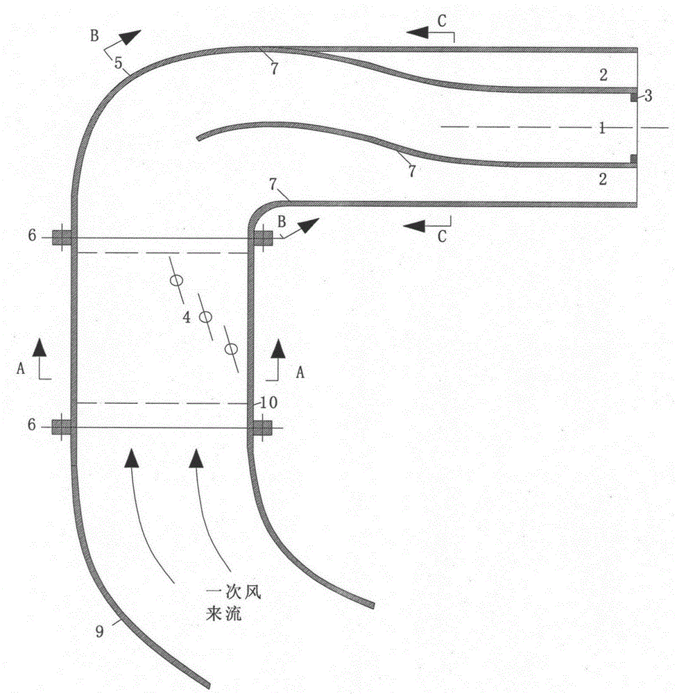 A direct-flow pulverized coal burner with adjustable primary wind speed for thick and thin phases