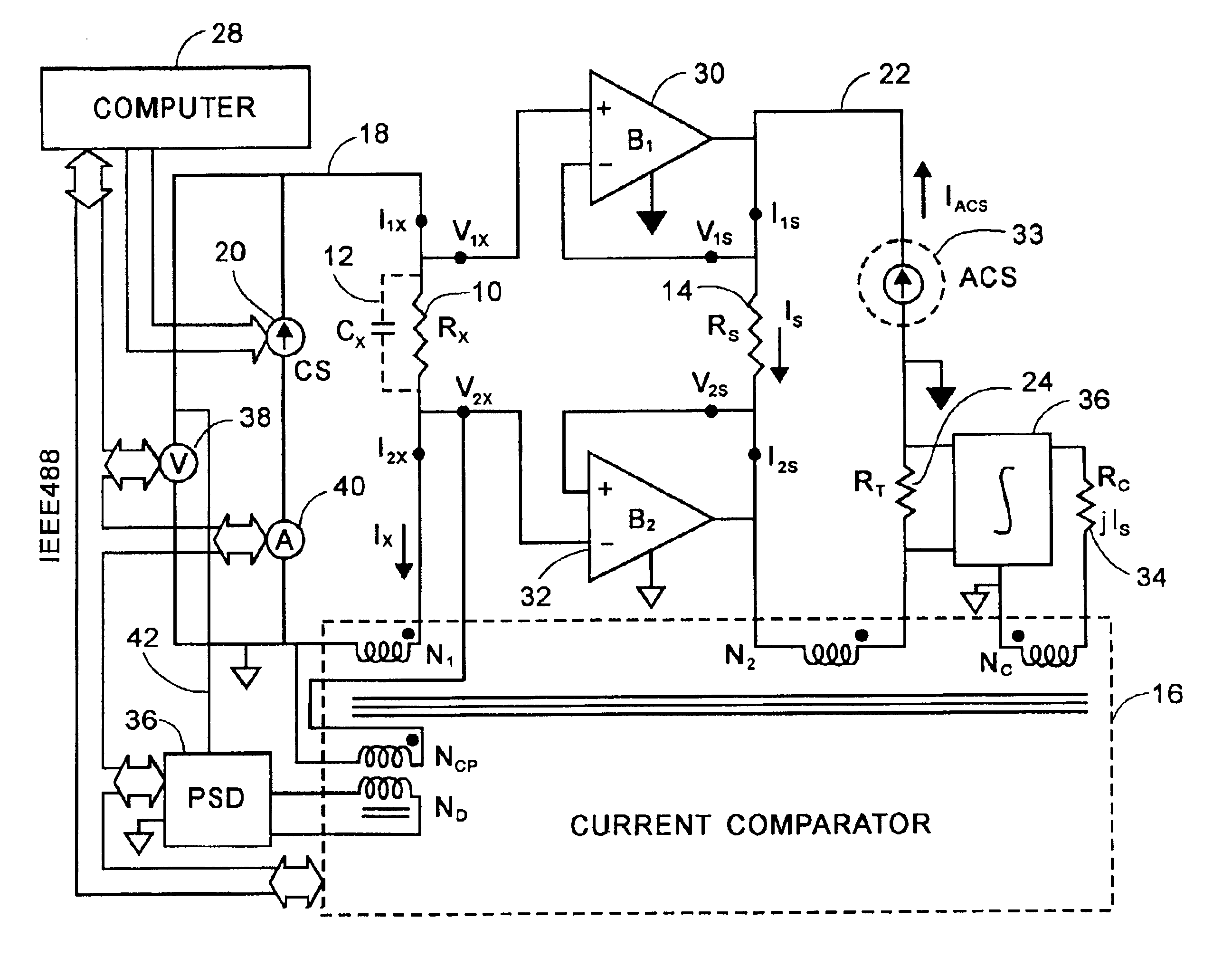 Current-comparator-based four-terminal resistance bridge for power frequencies