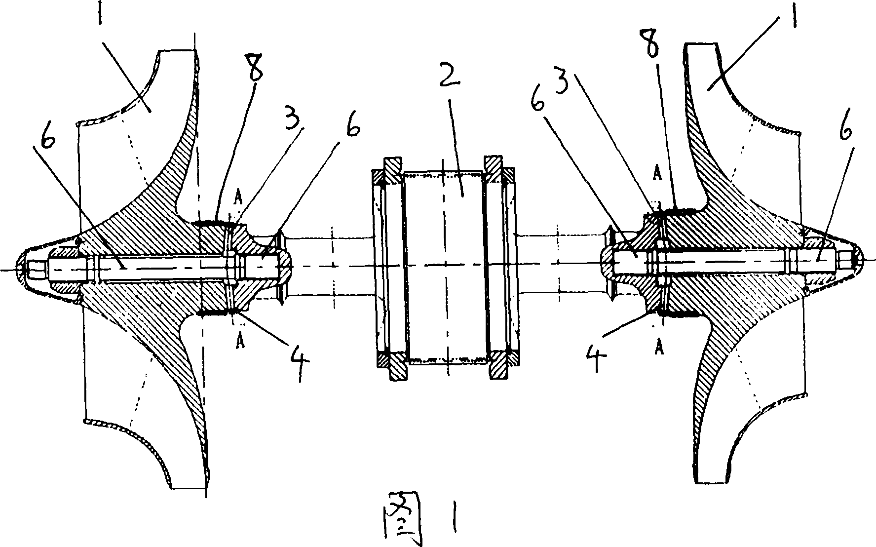 Rotary impeller transmission connection method and connection structure