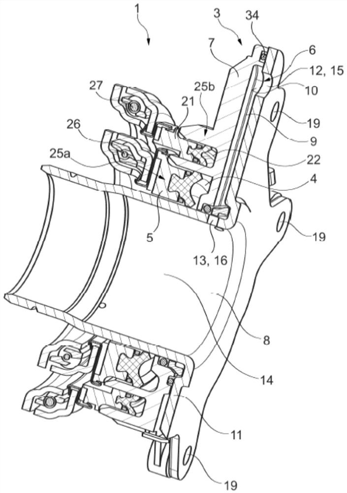 Slave cylinder with coolant channel in a plastic housing component; and clutch actuation device