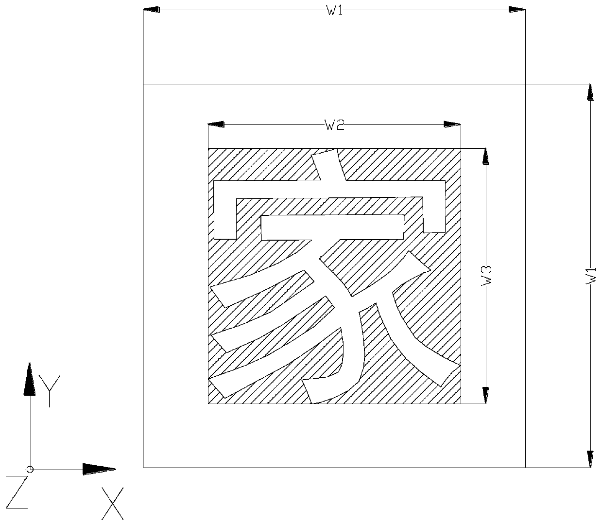 Circularly polarized patch antenna shaped like Chinese character 'jia'