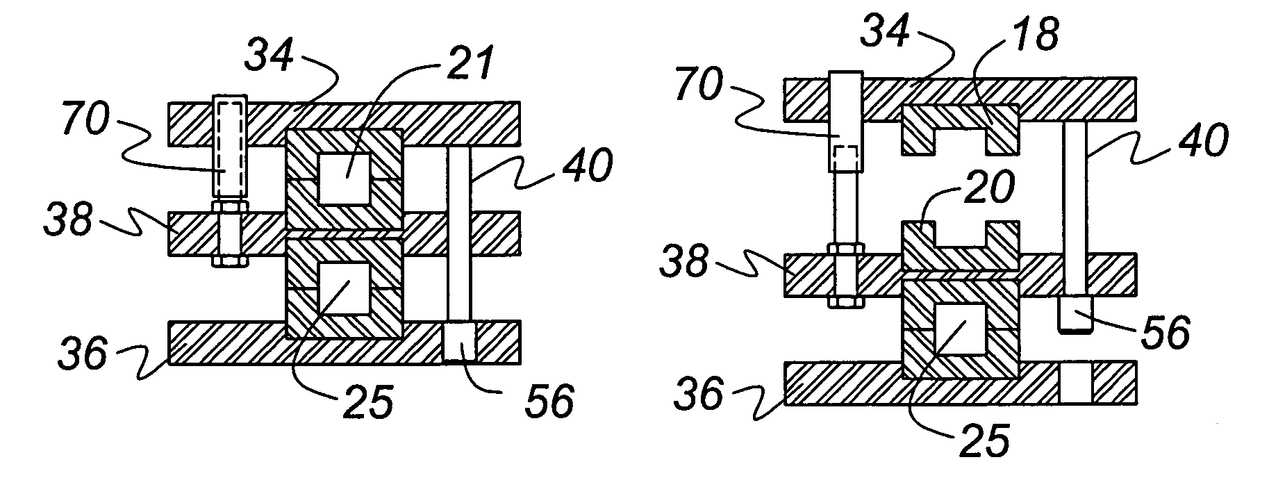 Apparatus and method for opening and closing stacked hydroforming dies