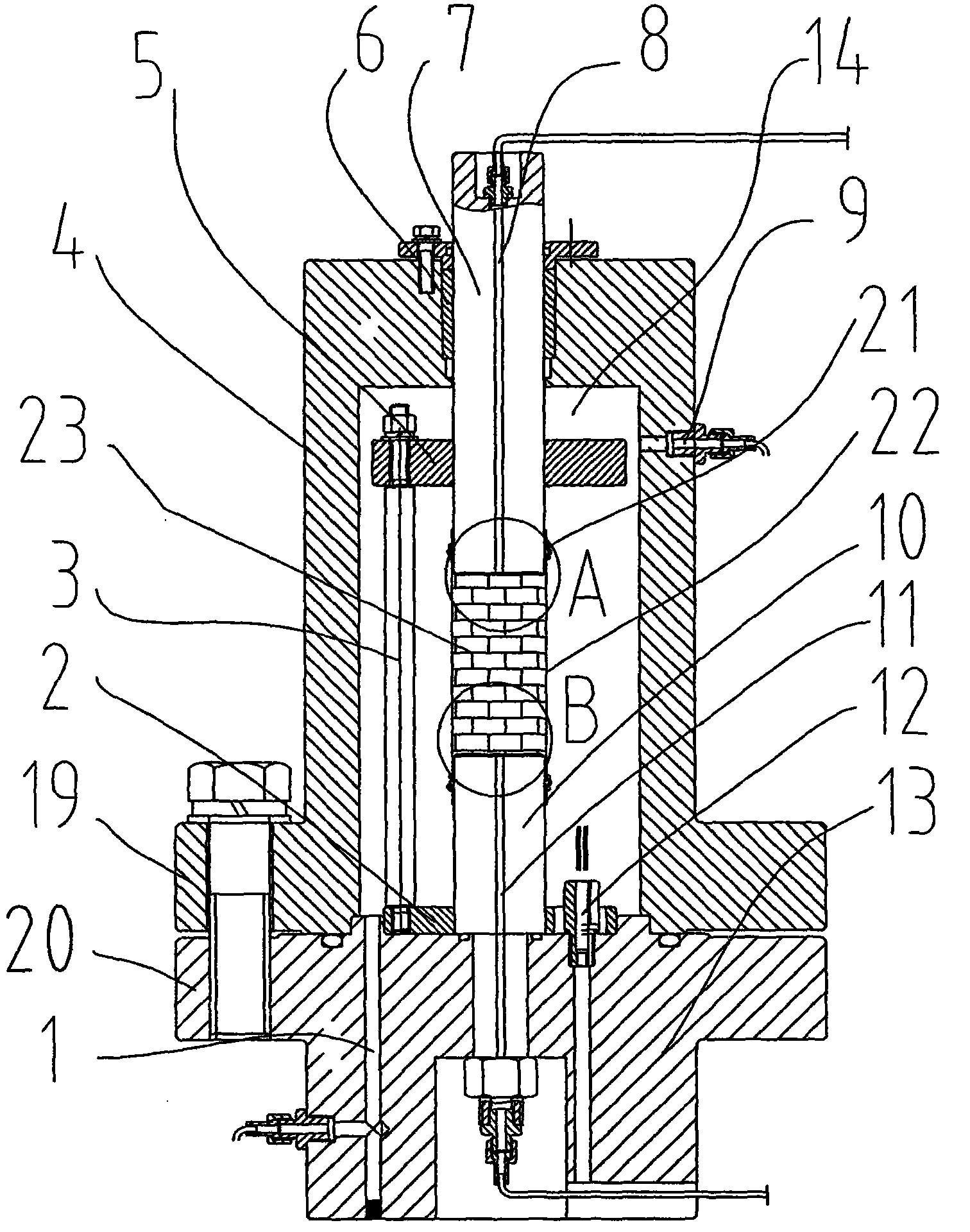 Fixedly coupled three-shaft servo seepage pressure chamber containing gas coal thermal flow