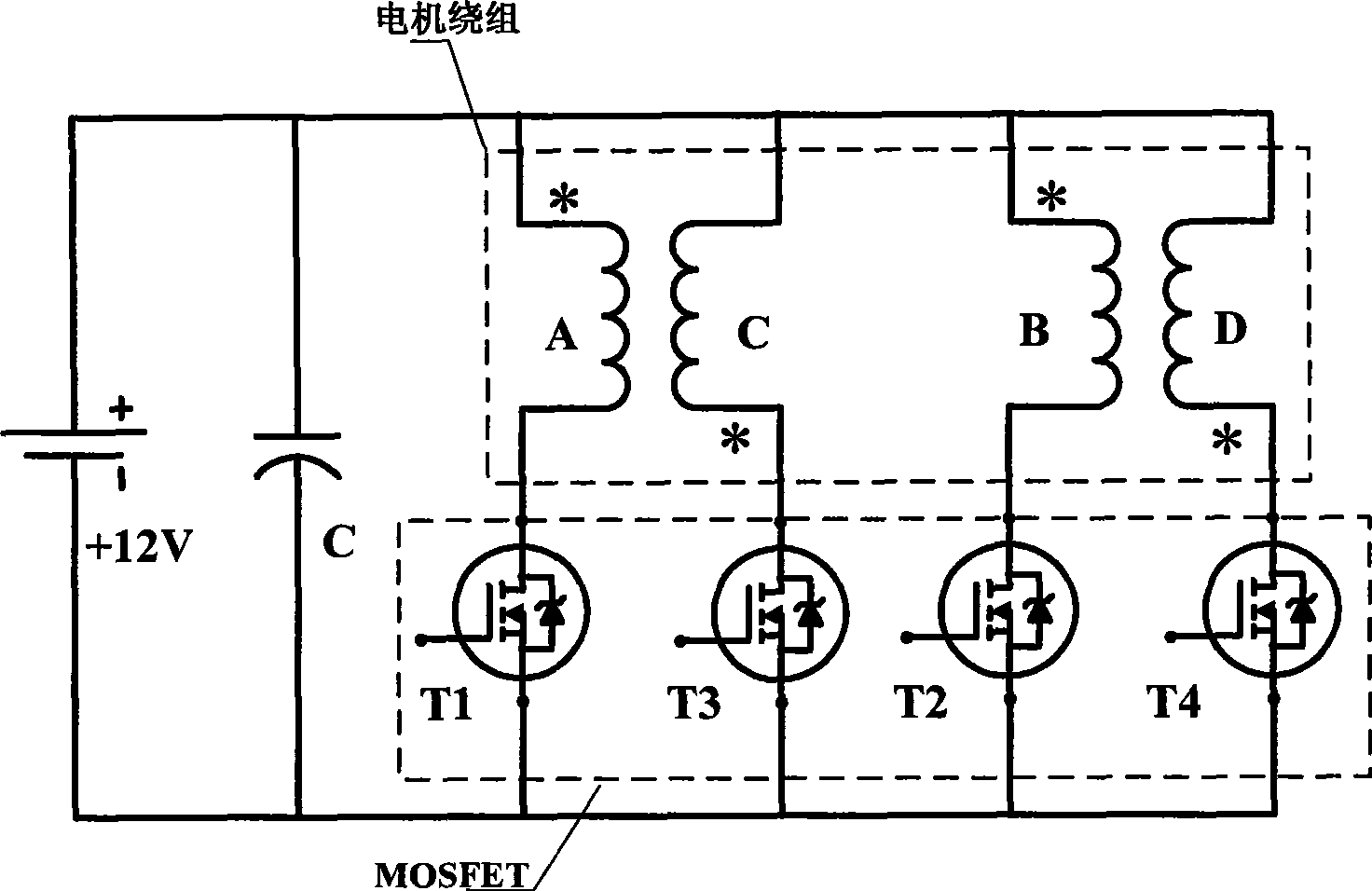 Automobile engine cooling fan control system based on four-phase double-wire winding brushless DC motor
