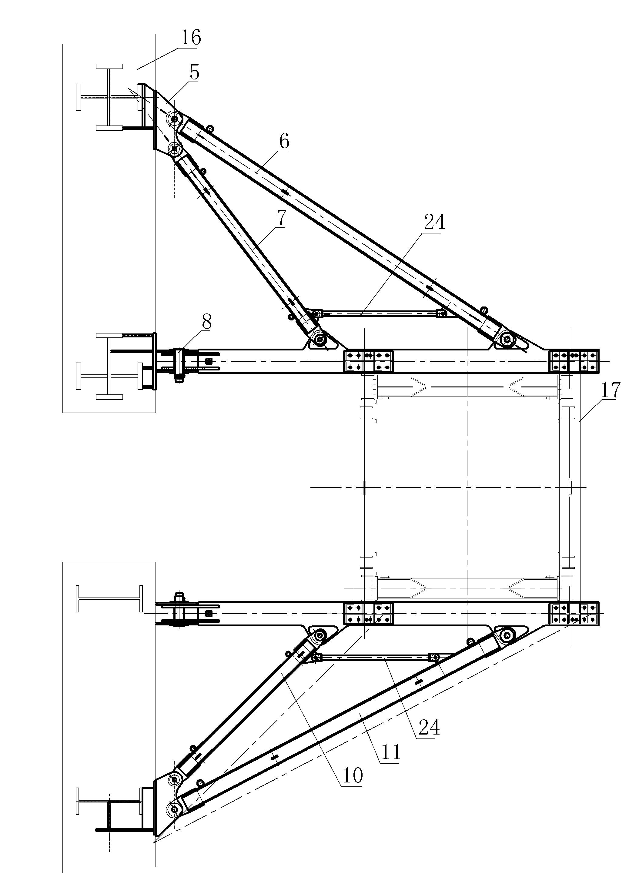 Suspended-rising support system of tower crane