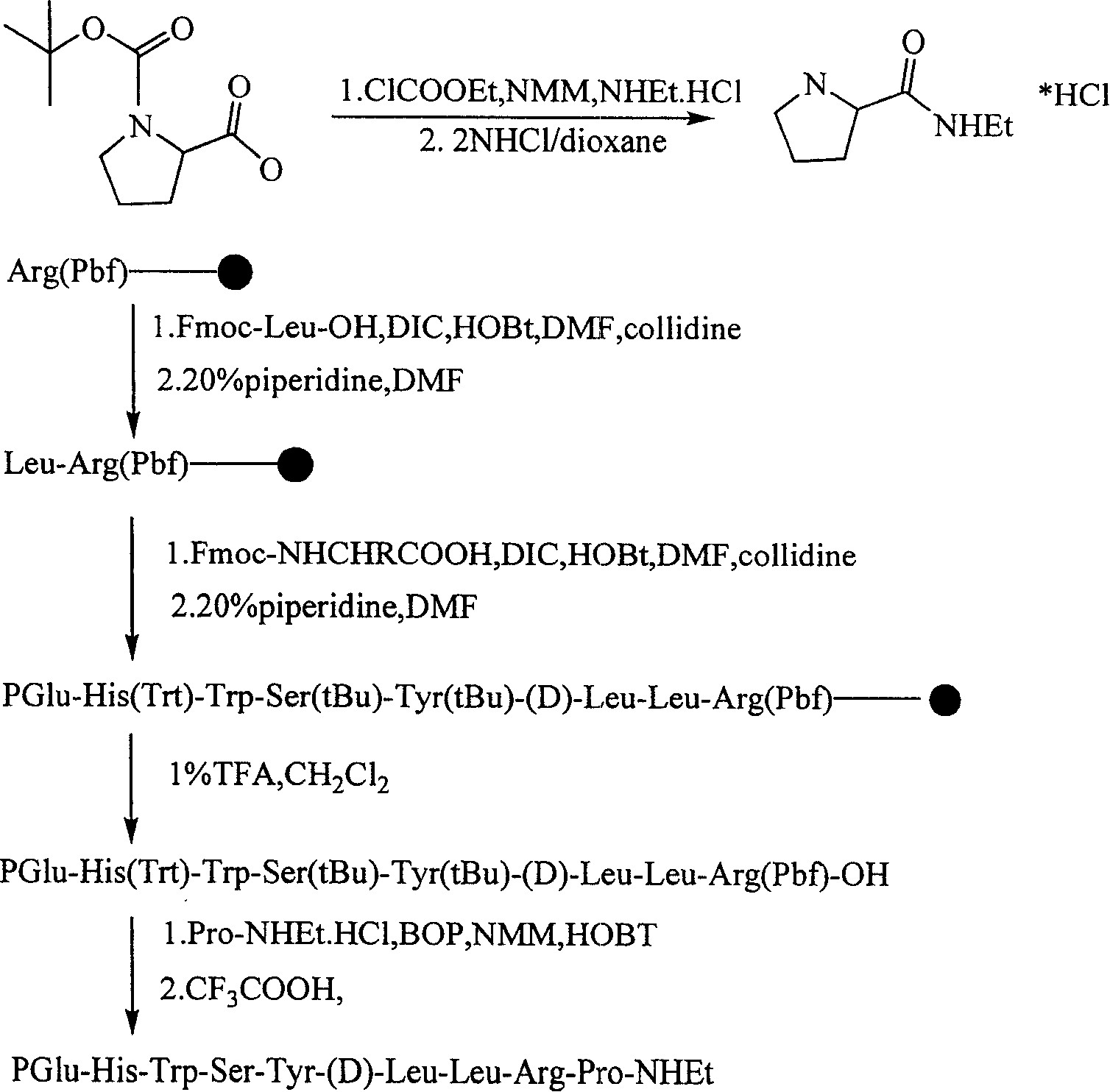 Solid-liquid synthesizing method for leuprorelin