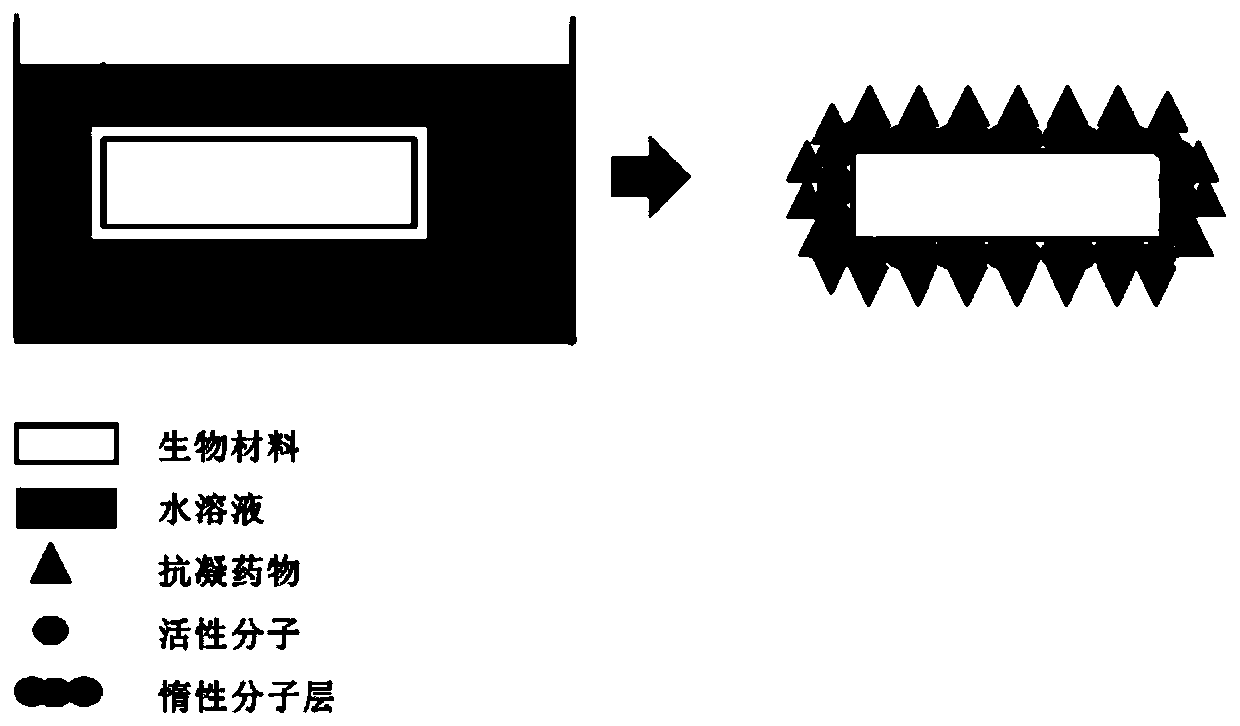 Method for preparing efficient blood coagulation resistant biomaterial with aqueous solution and corresponding material