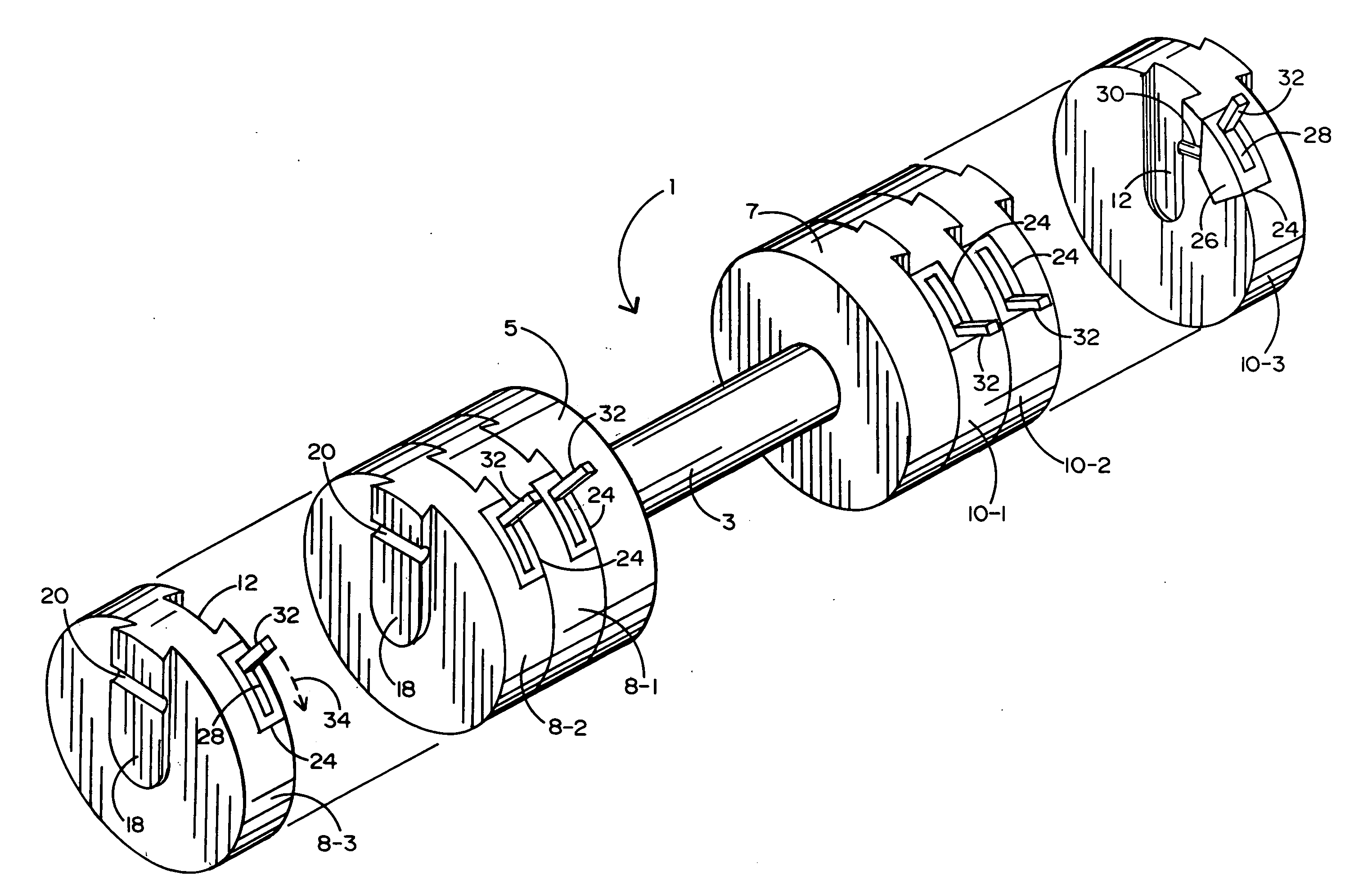Dumbbell weight training device having detachable weight plates