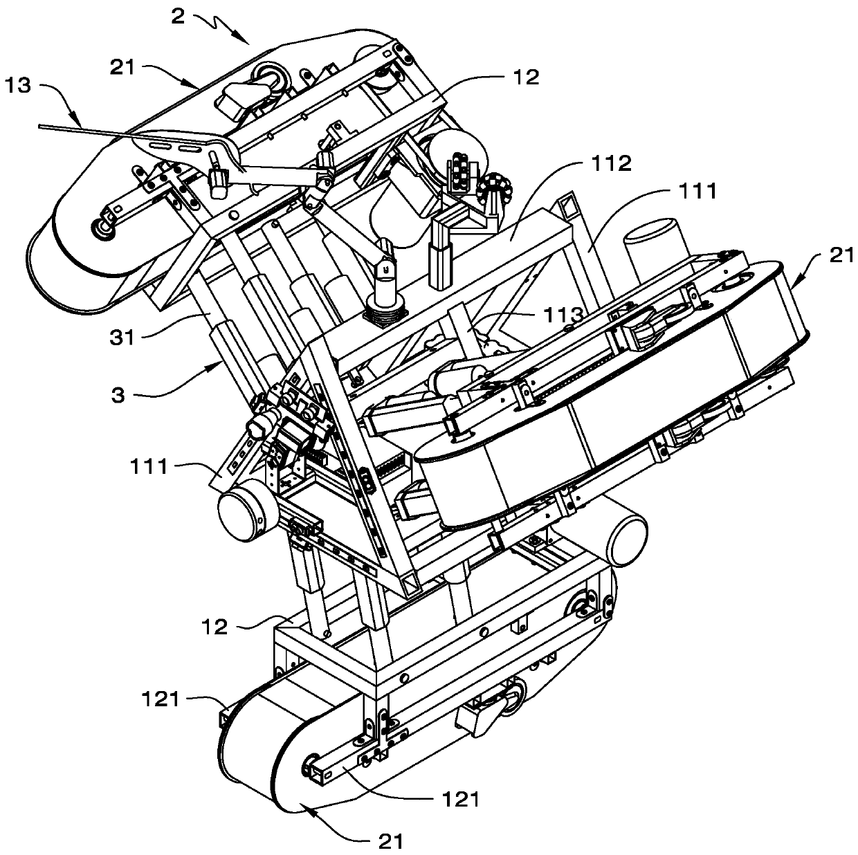 Pipeline robot with telescopic travelling device and control system of pipeline robot