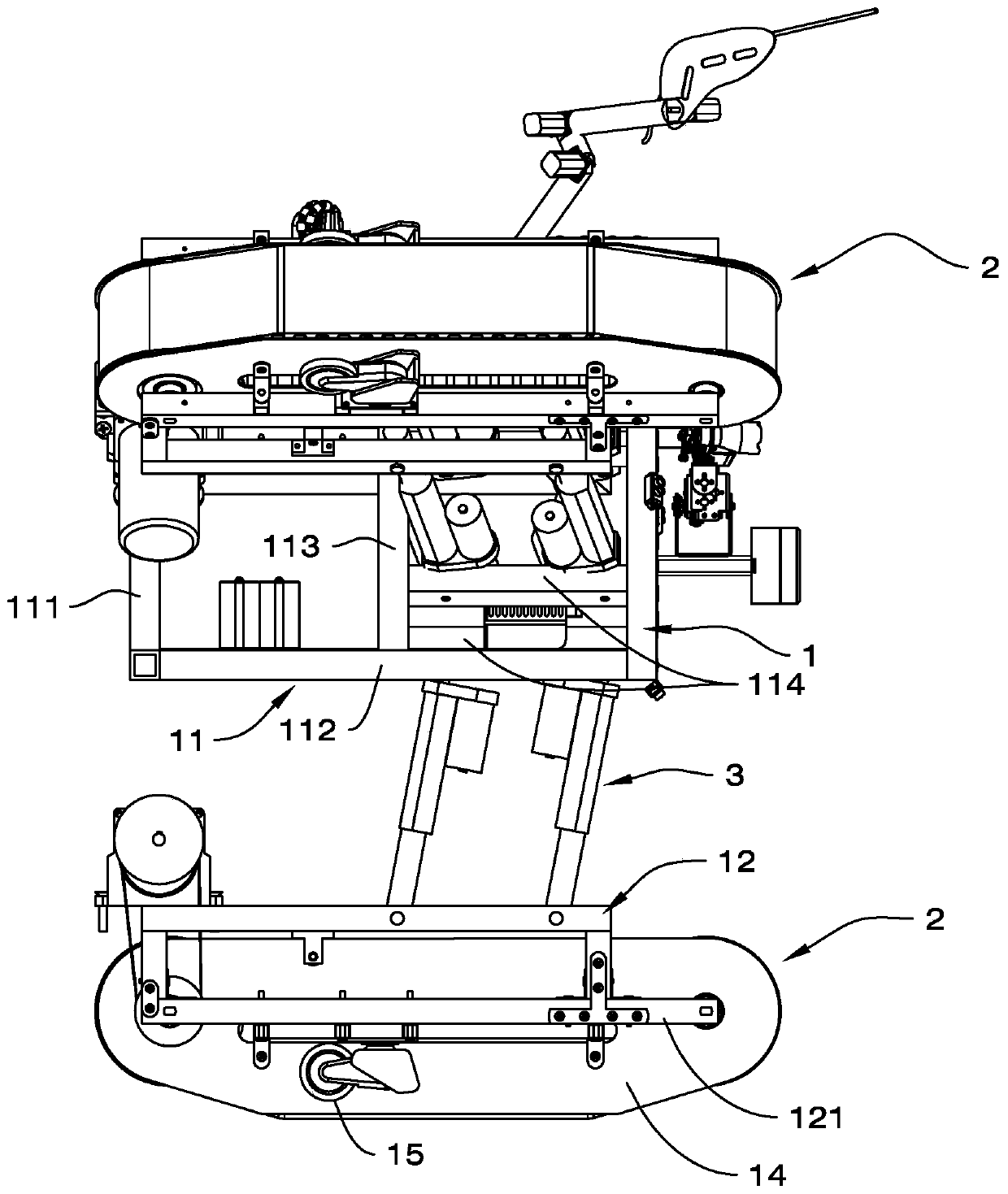 Pipeline robot with telescopic travelling device and control system of pipeline robot