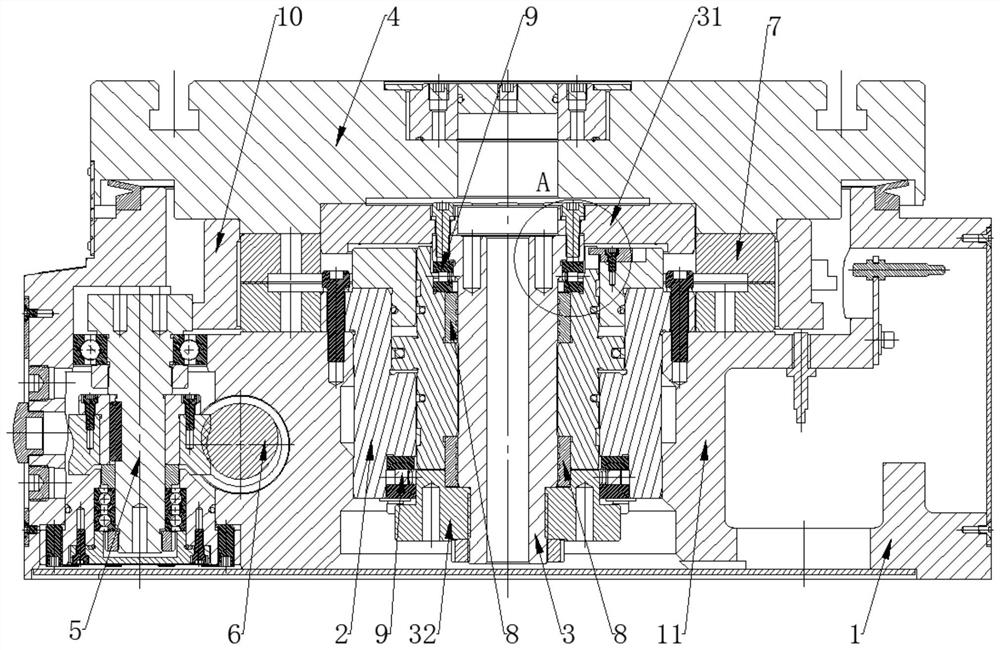 Two-piece tooth type indexing table based on worm and gear pair and gear compound transmission