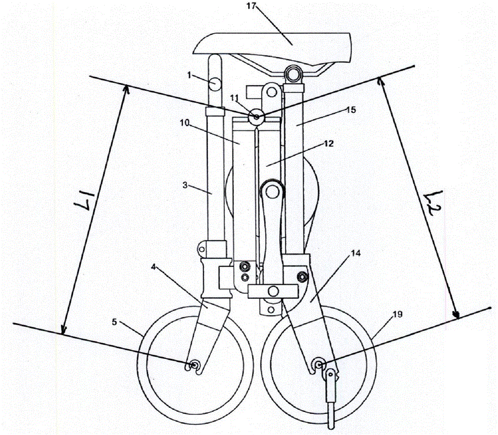 A bicycle with a small wheel diameter that can be pushed after being folded vertically