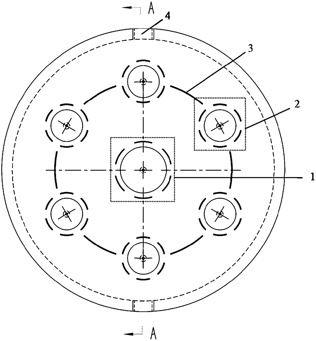 Distribution type multi-throttling-region gas static pressure thrust bearing