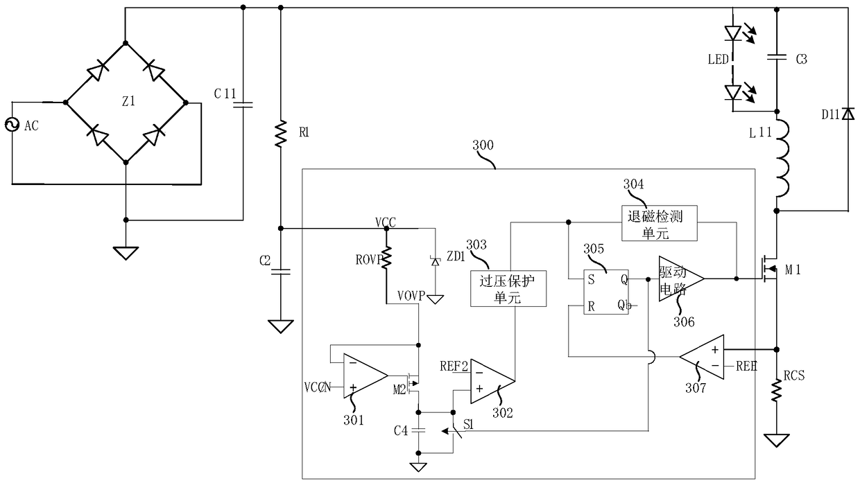 Anti-interference led overvoltage protection module and anti-interference led overvoltage protection system