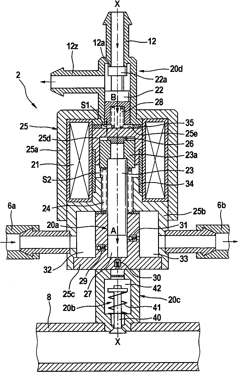 Compact injector device with two armatures