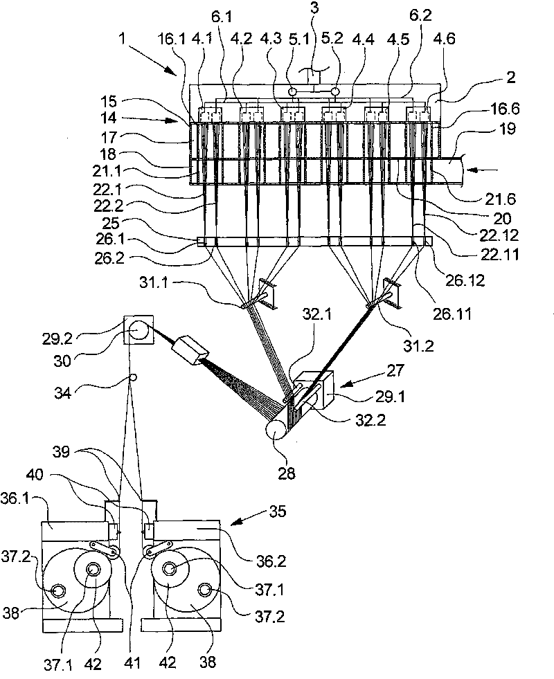 Device for melt-spinning and winding multiple synthetic threads