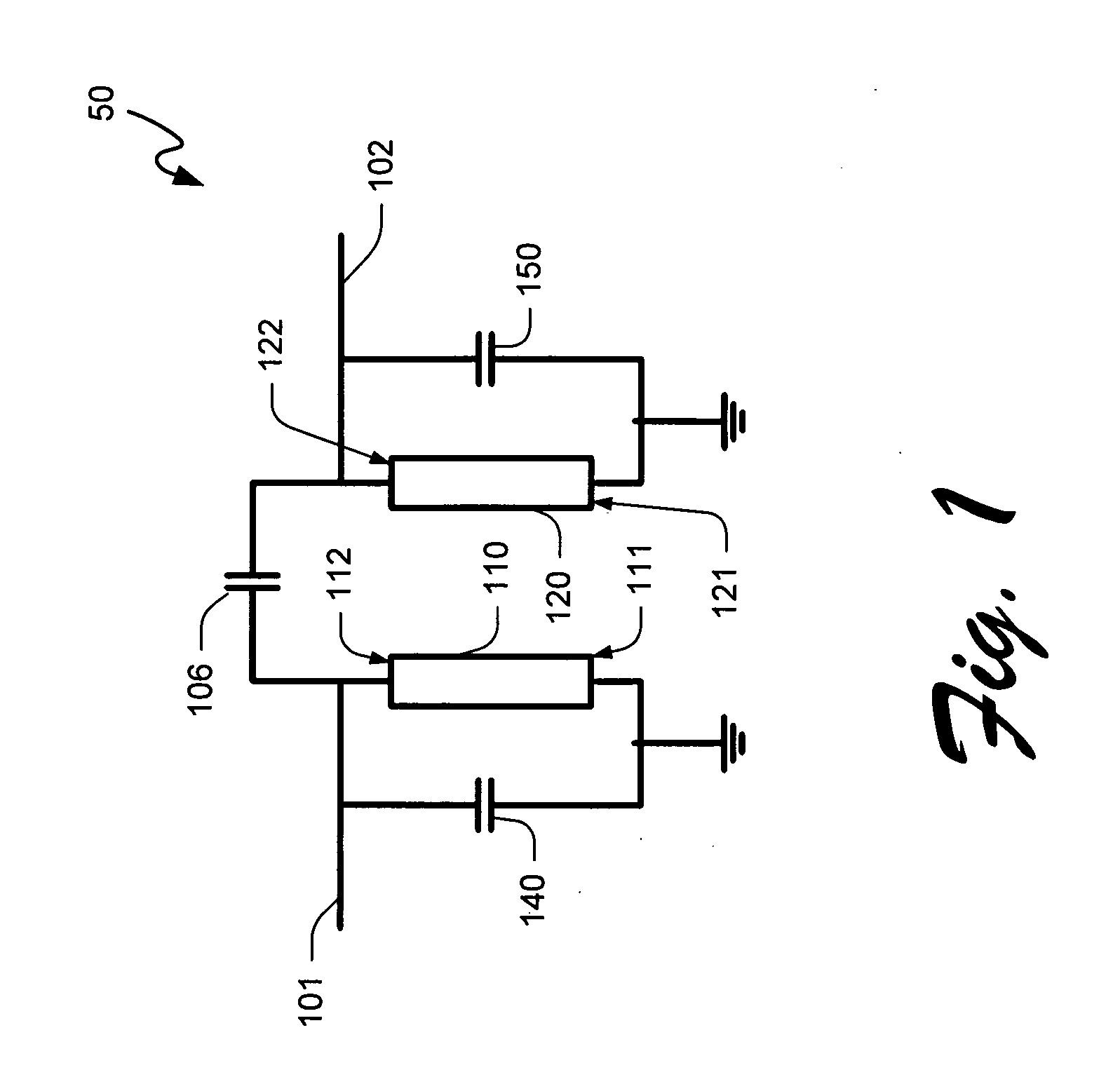Filter with integrated loading capacitors