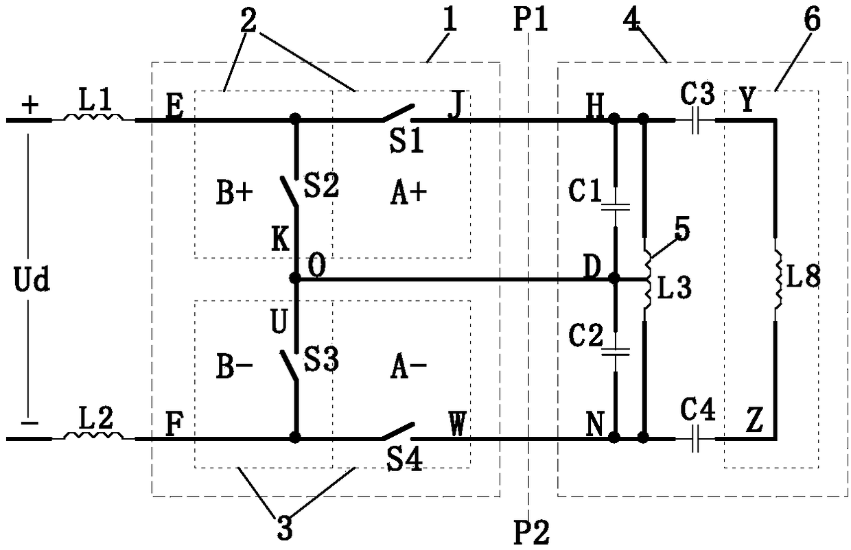 split parallel resonant inverter which is composed of a double-T type topological inverter bridge